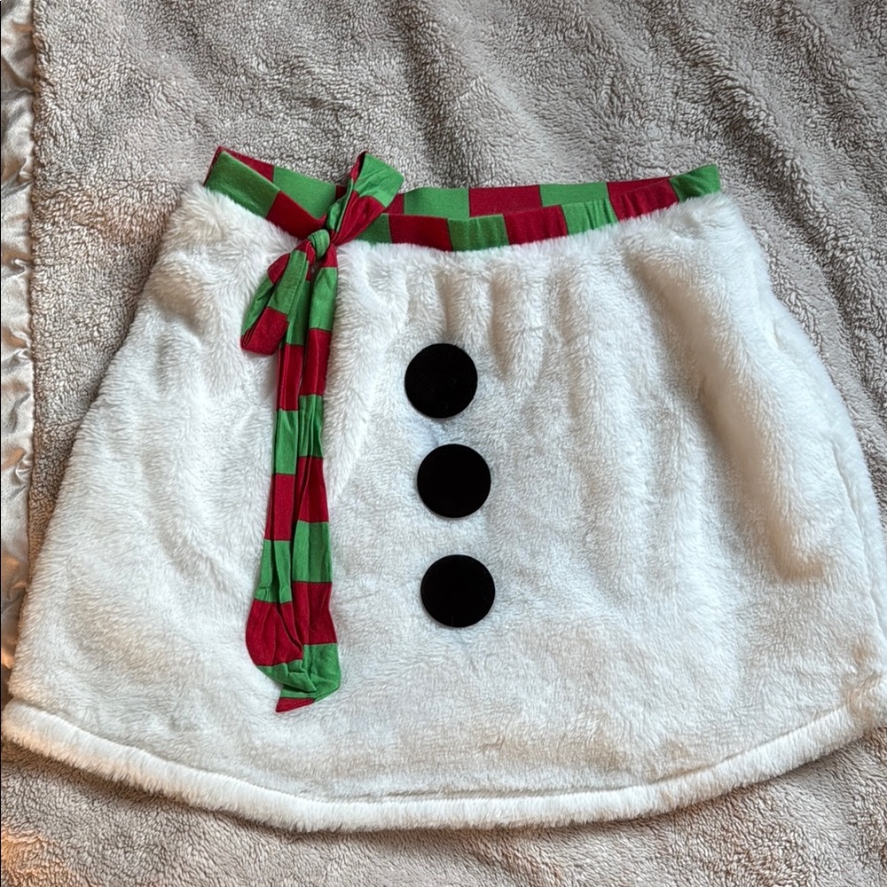 SOLD Festive Snowman Skirt with Red and Green Scarf